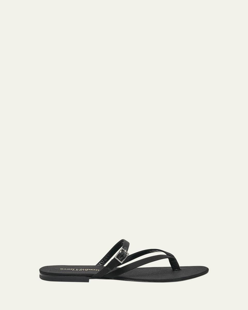 Silk Crystal-Buckle Thong Sandals